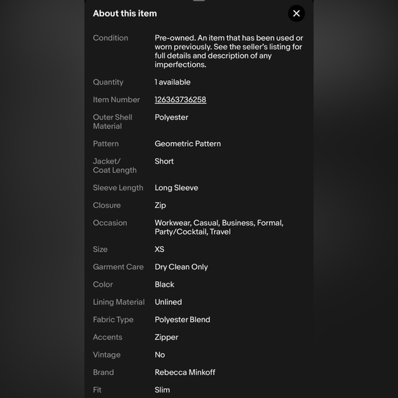 Rebecca Minkoff Small Raw Hem Zip Up Long Sleeve Color Block Moto Blazer XS - Picture 13 of 13